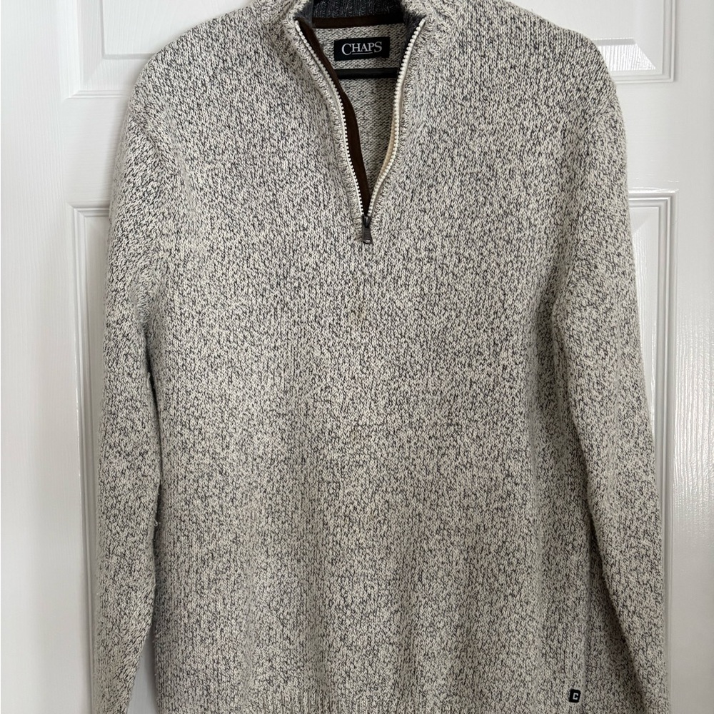 Chaps Men's Sz MD 1/4 Zip Marled Gray Cotton Blend Ragg Sweater